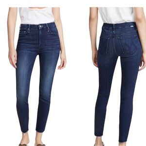 MOTHER High Waist Looker Ankle Fray Jeans Night Owl